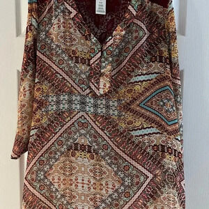 Jessica Simpson Multicolor Boho Print V-Neck Tunic